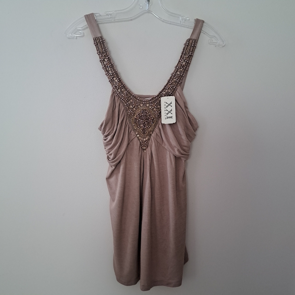 Forever 21 Taupe Beaded Top